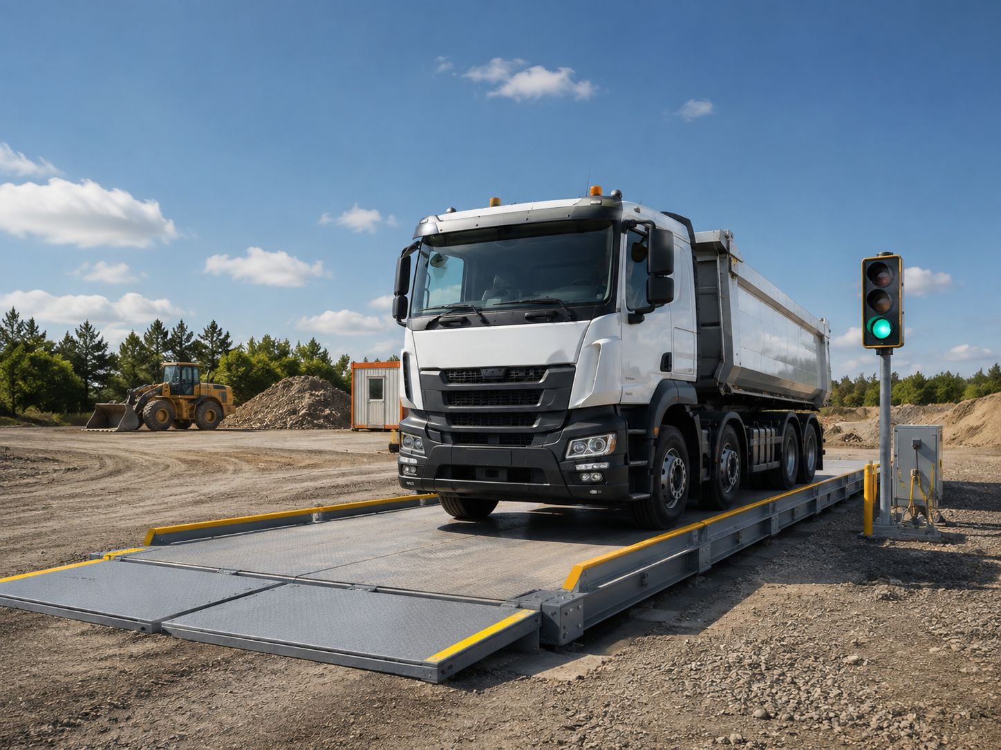 Truck being weighed to build a full vehicle total from axle measurements
